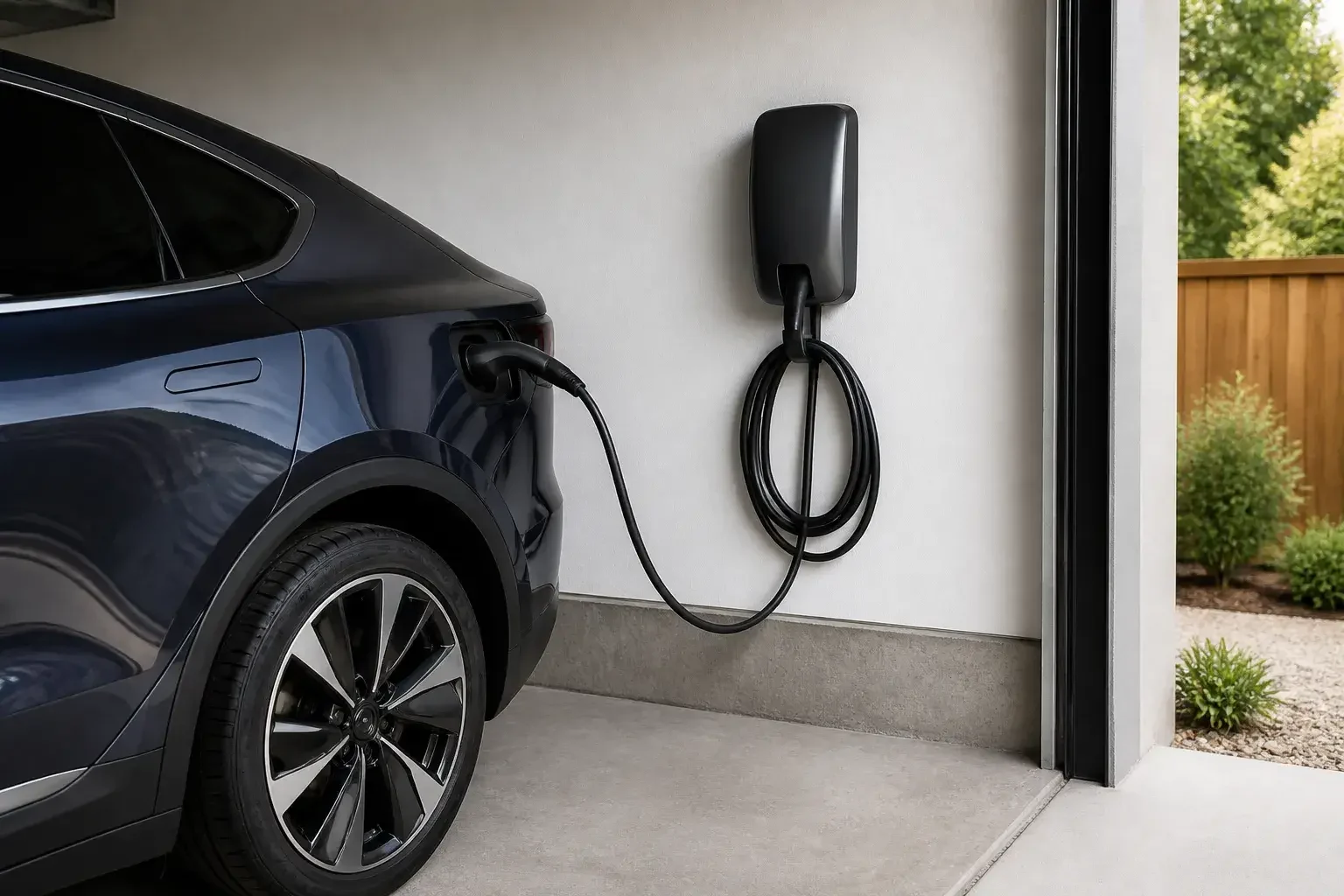 EV charger mounted neatly in a home garage