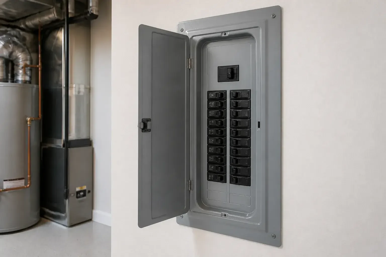 Upgraded electrical panel in a clean utility space