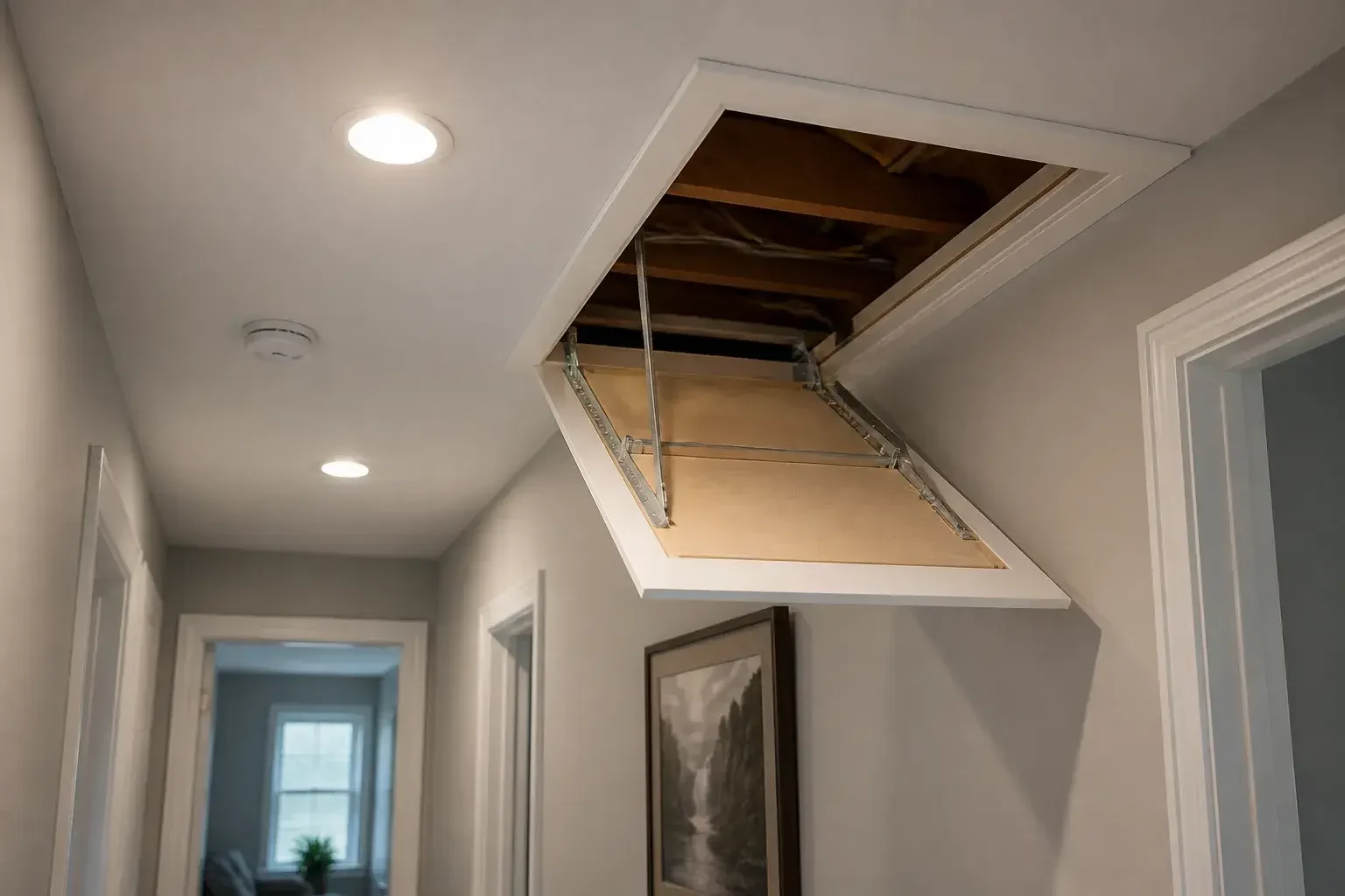 Finished hallway ceiling with clean rewiring work