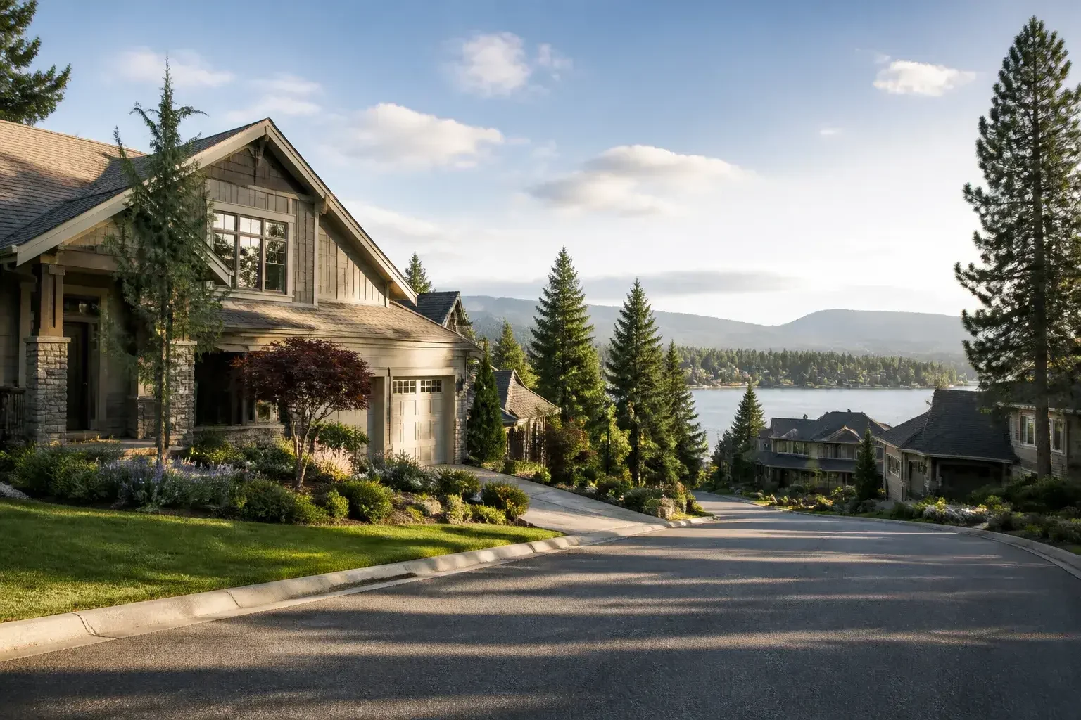 Liberty Lake neighborhood with trees and well-kept homes