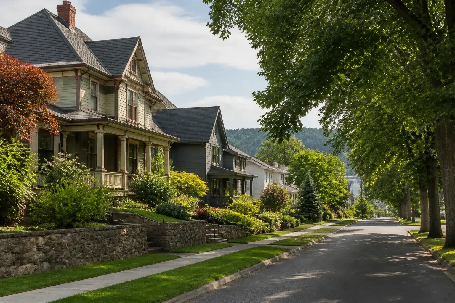 Quiet Spokane neighborhood street with homes and trees